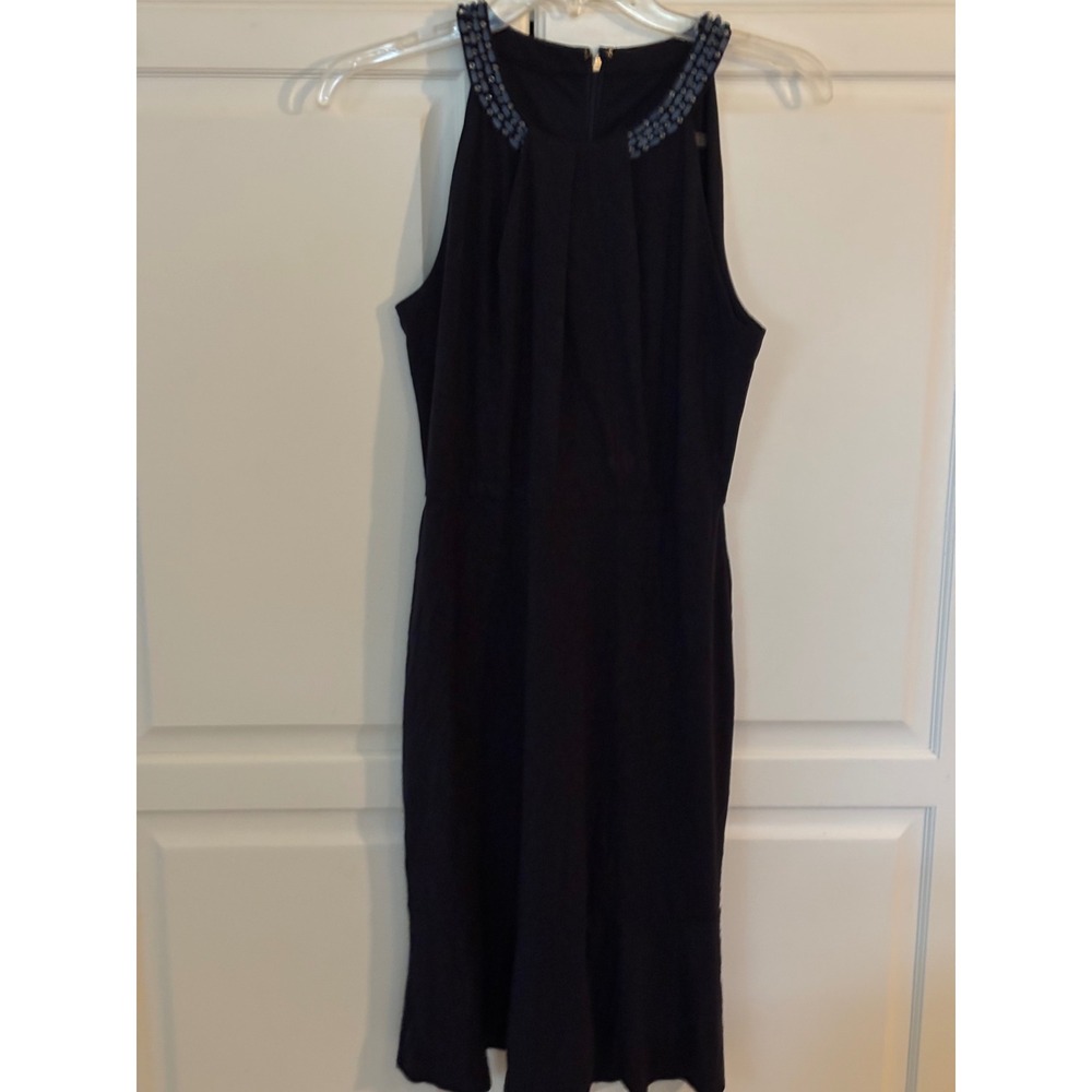 Karl‎ Lagerfeld Paris Navy Blue Beaded Neckline Halter Sheath Dress Womens